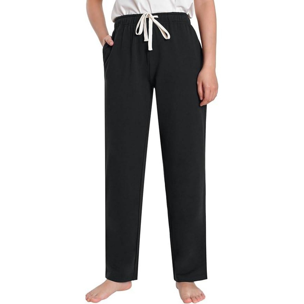 MSRP $34 Weintee Women's Petite M Cotton Lounge Pants with Pockets Black